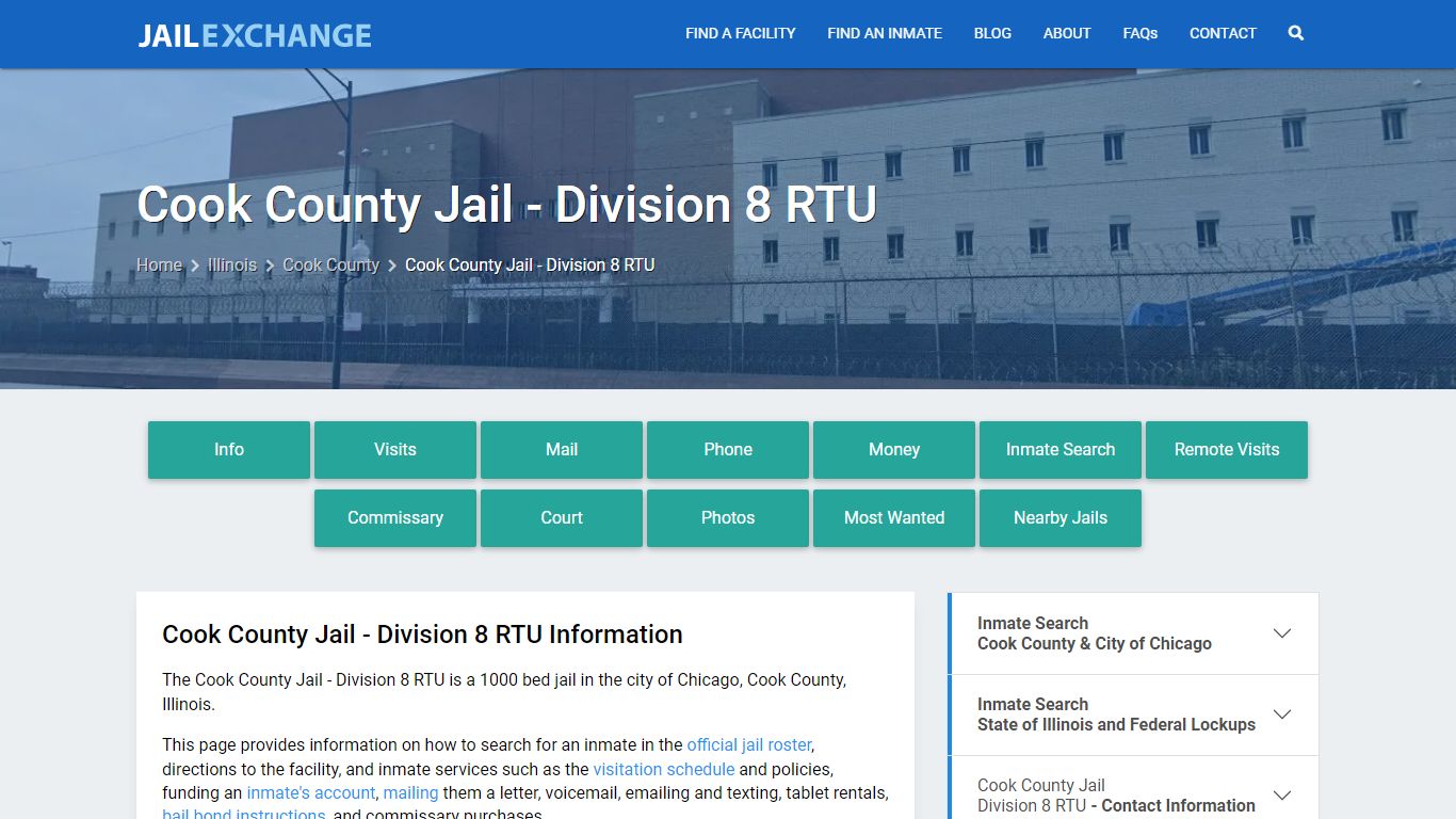 Cook County Jail - Division 8 RTU, IL Inmate Search, Information